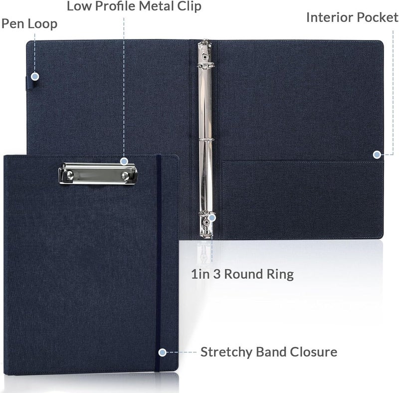 Skydue Clipboard Binder with Dividers,1 Inch 3 Ring Binder with Clipboard on Front, Clipboard Folder with Pocket, Labels Office Supplies Blue - Image 3